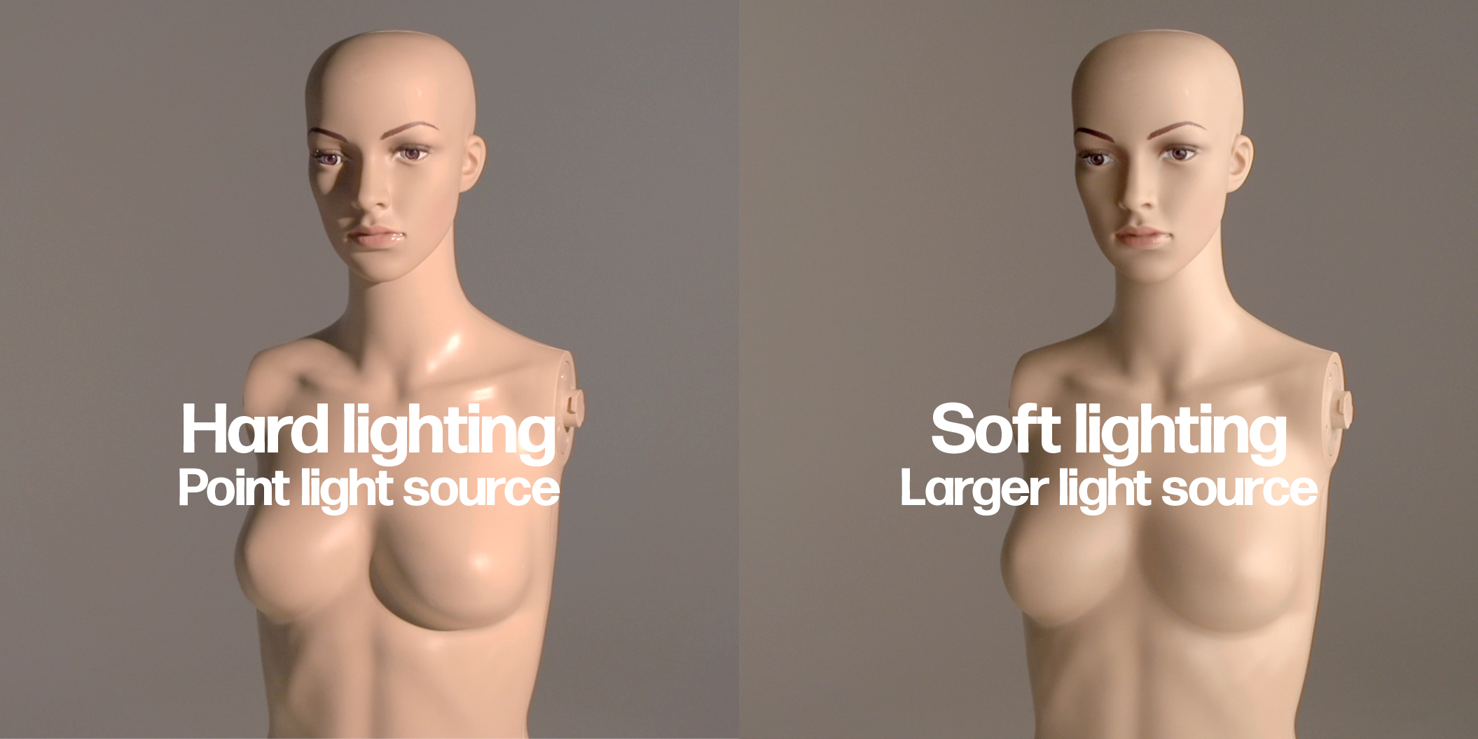 Hard lighting v. soft lighting.
